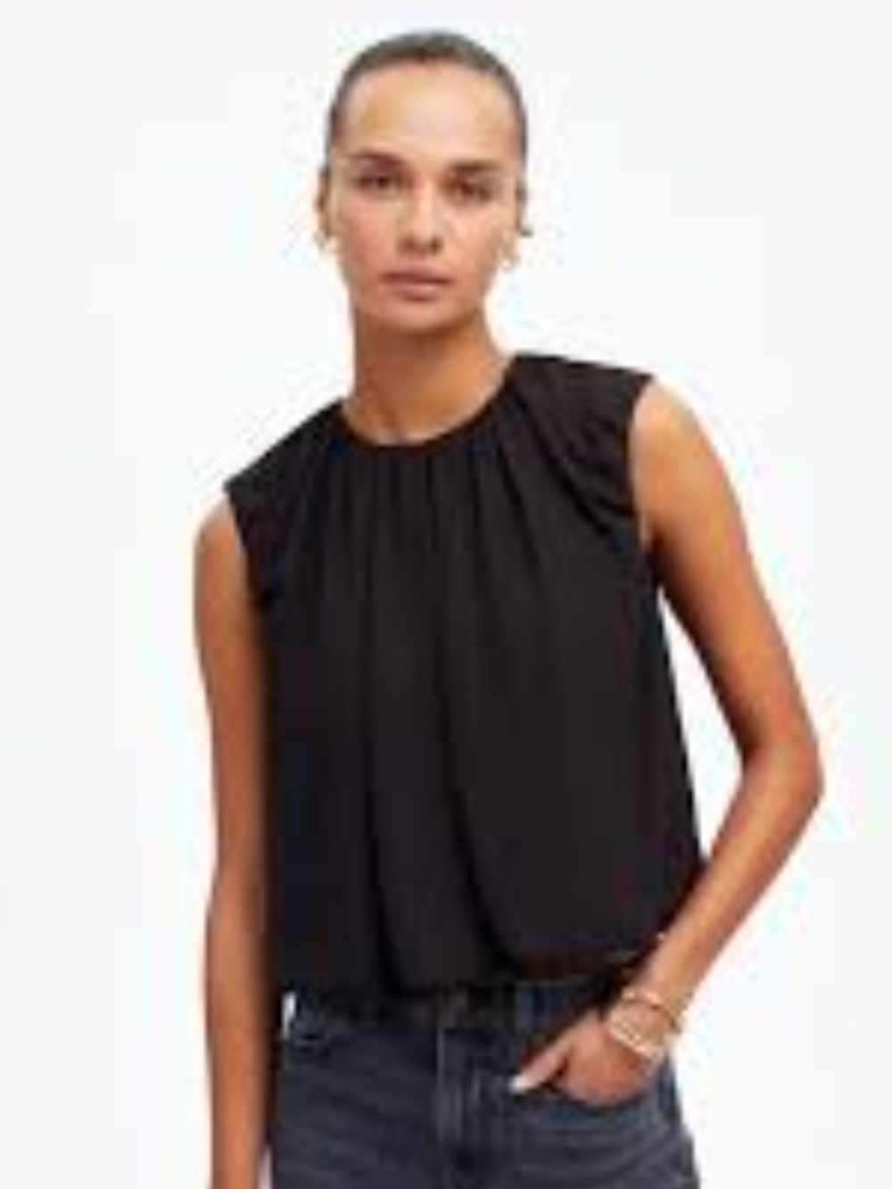 Madewell Sleeveless Black Gathered Neck Top - Women's